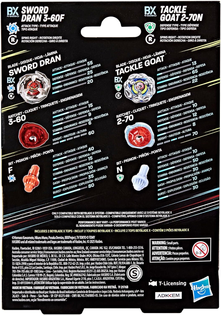 Hasbro Beyblade X | Sword Dran 3-60F and Tackle Goat 2-70N