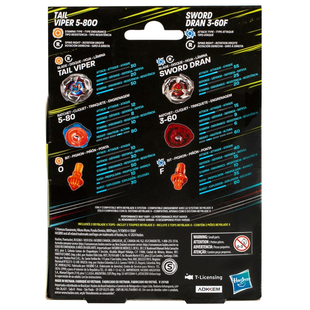 Hasbro Beyblade X | Tail Viper & Sword Dran Dual Pack | G0197