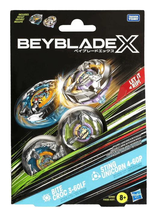 Hasbro Beyblade X | Bite Croc 3-60LF and Sting Unicorn 4-60P Hasbro Beyblade X | Bite Croc 3-60LF and Sting Unicorn 4-60P