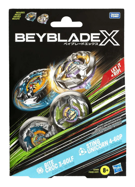 Hasbro Beyblade X | Bite Croc 3-60LF and Sting Unicorn 4-60P Hasbro Beyblade X | Bite Croc 3-60LF and Sting Unicorn 4-60P