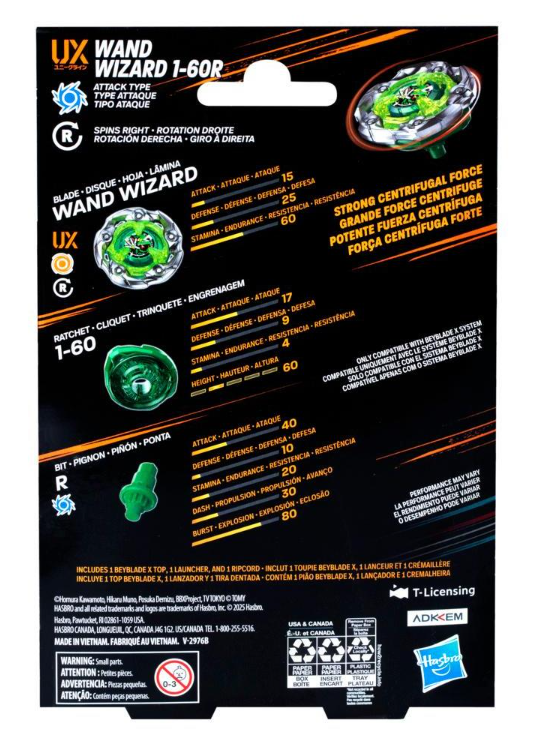 Beyblade X Starter Pack Wand Wizard 1-60R UX – Toupie Attaque + Lanceur, Prêt Au Combat !