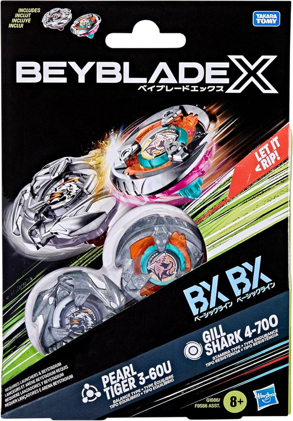 Hasbro Beyblade X |  Pearl Tiger 3-60U and Gill Shark 4-70O