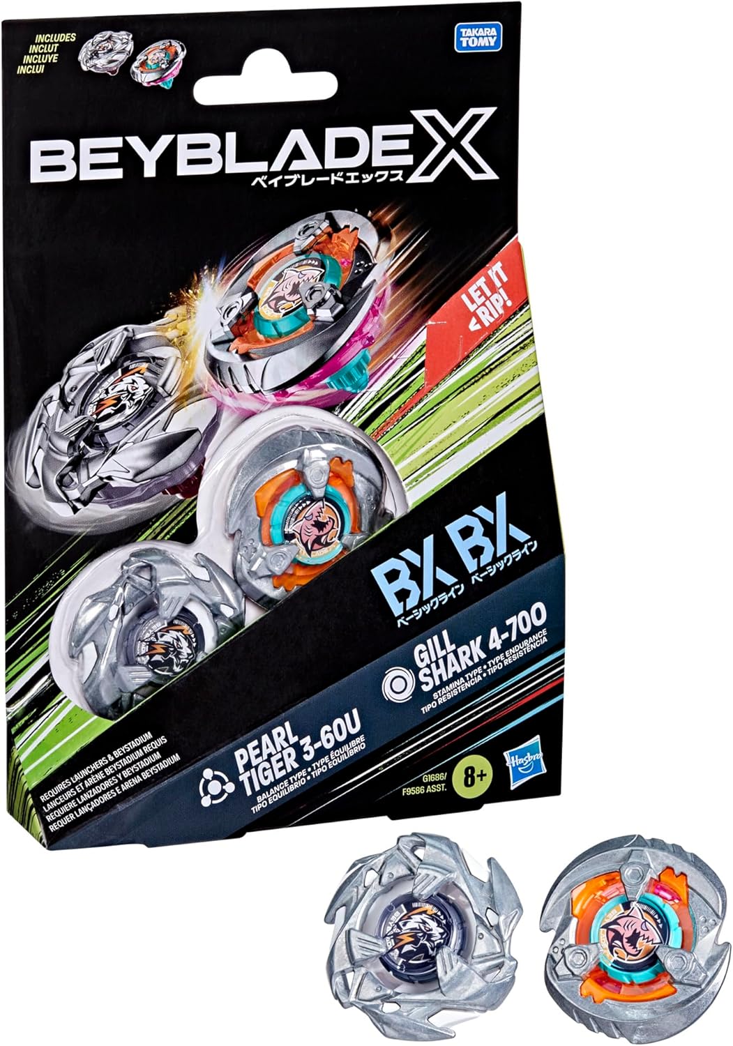 Hasbro Beyblade X | Pearl Tiger 3-60U and Gill Shark 4-70O